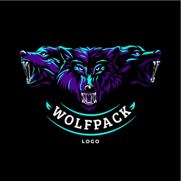 Modelo de logotipo criativo wolfpack desenhado à mão