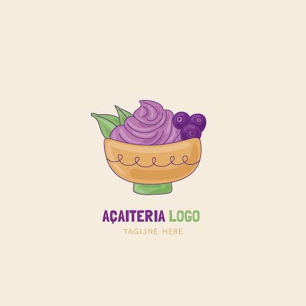 Modelo de logotipo de acaiteria desenhado à mão