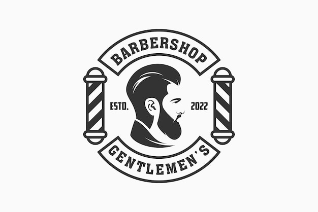 Modelo de logotipo de barbearia monocromática vintage