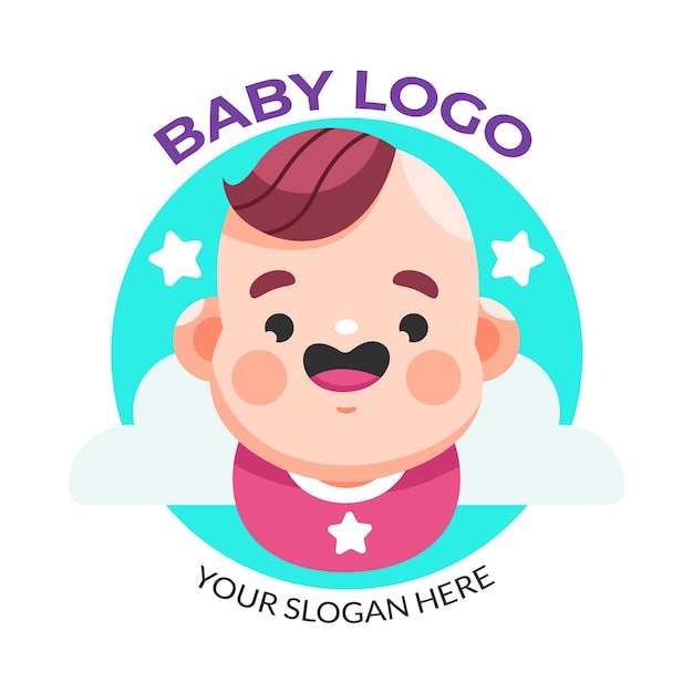 Vetor grátis modelo de logotipo de bebê sorridente e estrelas