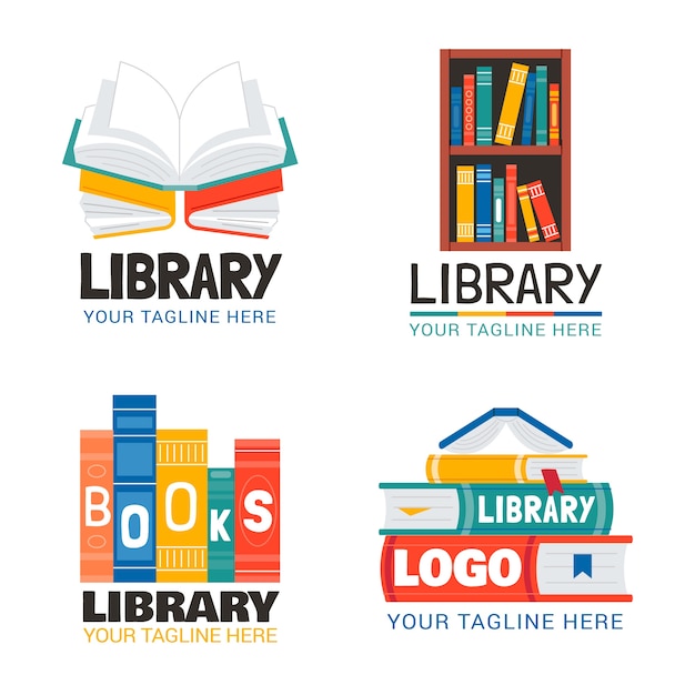 Modelo de logotipo de biblioteca de design plano desenhado à mão