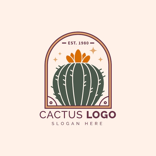 Modelo de logotipo de cacto desenhado à mão