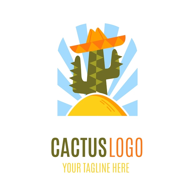 Modelo de logotipo de cacto plano