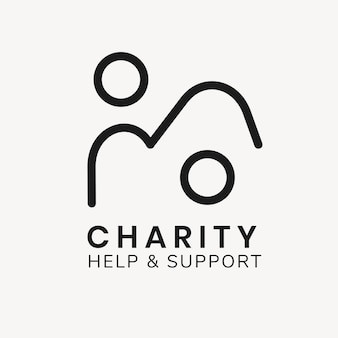 Modelo de logotipo de caridade, vetor de design de marca sem fins lucrativos, texto de ajuda e suporte