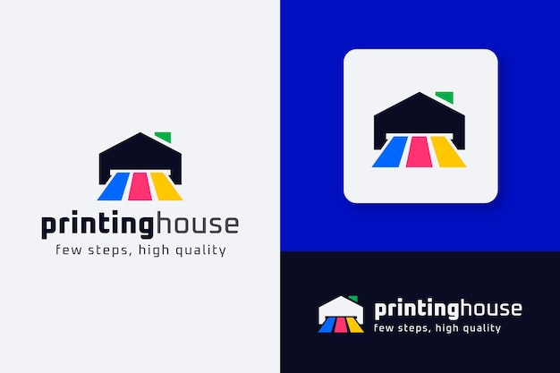 Modelo de logotipo de casa de impressão de design plano