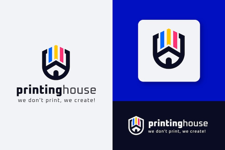 Vetor grátis modelo de logotipo de casa de impressão de design plano