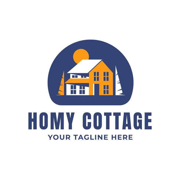 Modelo de logotipo de chalé de design plano