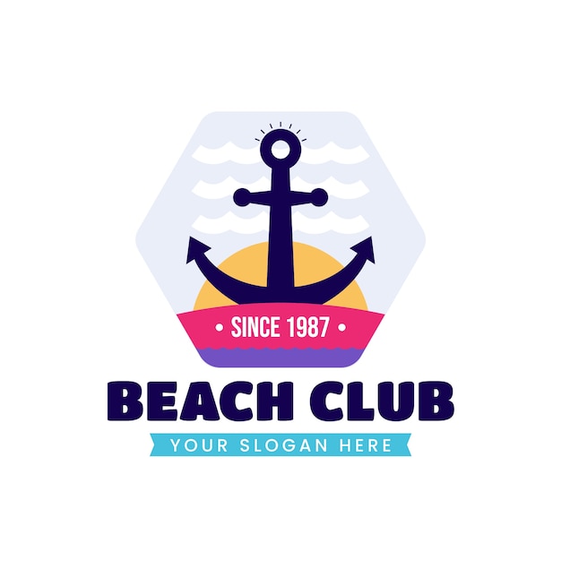 Vetor grátis modelo de logotipo de clube de praia de design plano