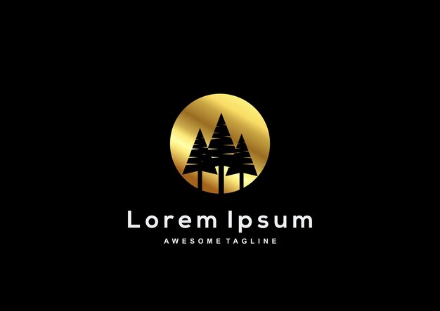 Modelo de logotipo de cor dourada de árvore de Natal de luxo