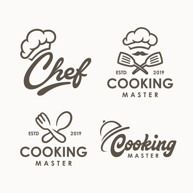Modelo de logotipo de cozinha chef Vetor Premium