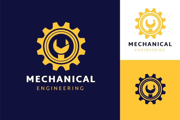 Modelo de logotipo de engenharia mecânica desenhado à mão