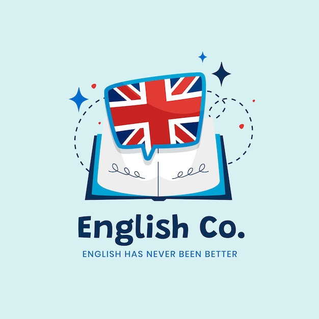 Vetor grátis modelo de logotipo de escola de inglês desenhado à mão