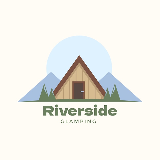 Modelo de logotipo de glamping de design plano desenhado à mão