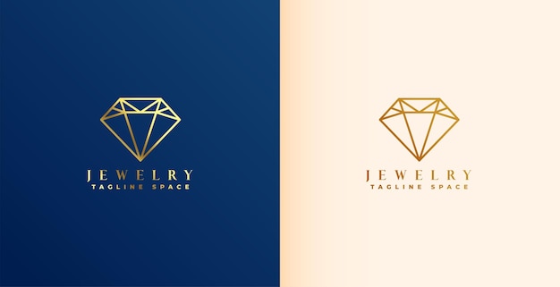 Modelo de logotipo de joias de luxo com ícone de diamante em estilo de linha