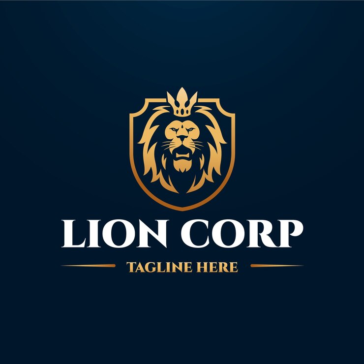 Vetor grátis modelo de logotipo de leão em gradiente com coroa