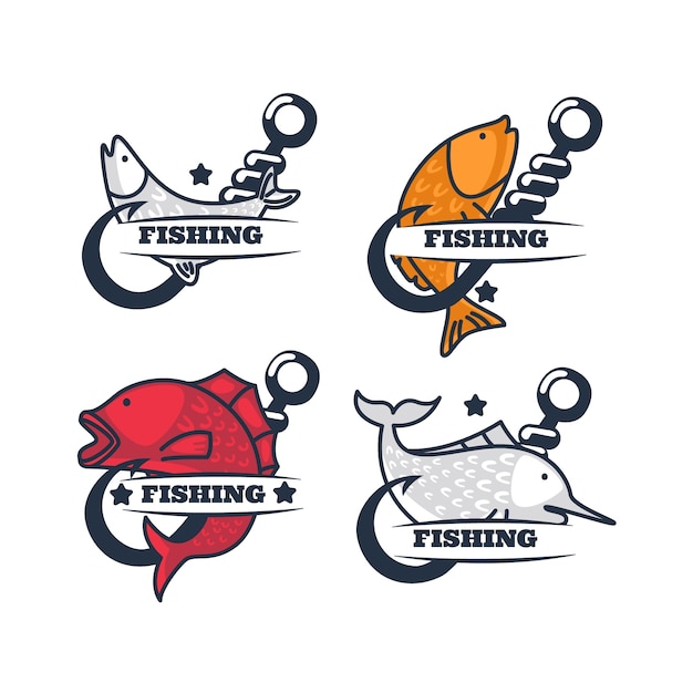 Modelo de logotipo de pesca desenhado à mão