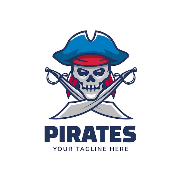 Modelo de logotipo de pirata desenhado à mão