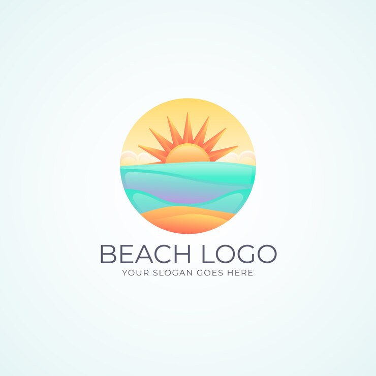 Vetor grátis modelo de logotipo de praia gradiente