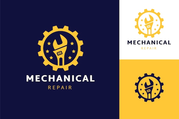 Vetor grátis modelo de logotipo de reparo mecânico desenhado à mão