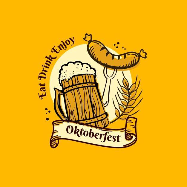 Modelo de logotipo desenhado à mão para o festival oktoberfest