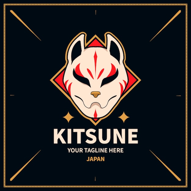 Modelo de logotipo kitsune desenhado à mão