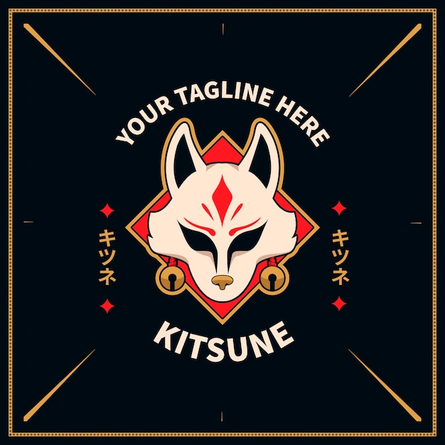 Vetor grátis modelo de logotipo kitsune desenhado à mão