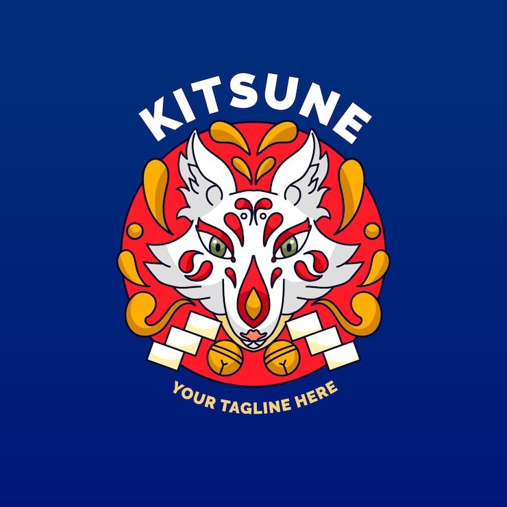 Vetor grátis modelo de logotipo kitsune desenhado à mão