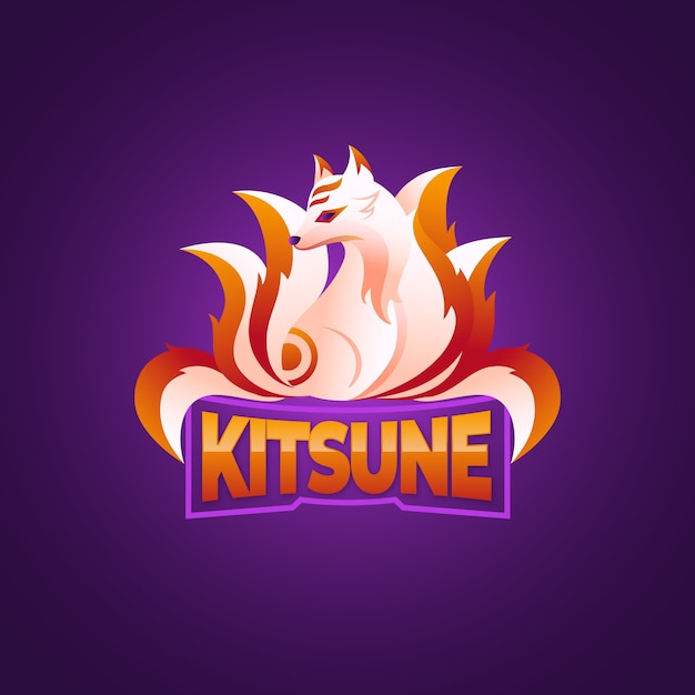 Vetor grátis modelo de logotipo kitsune gradiente