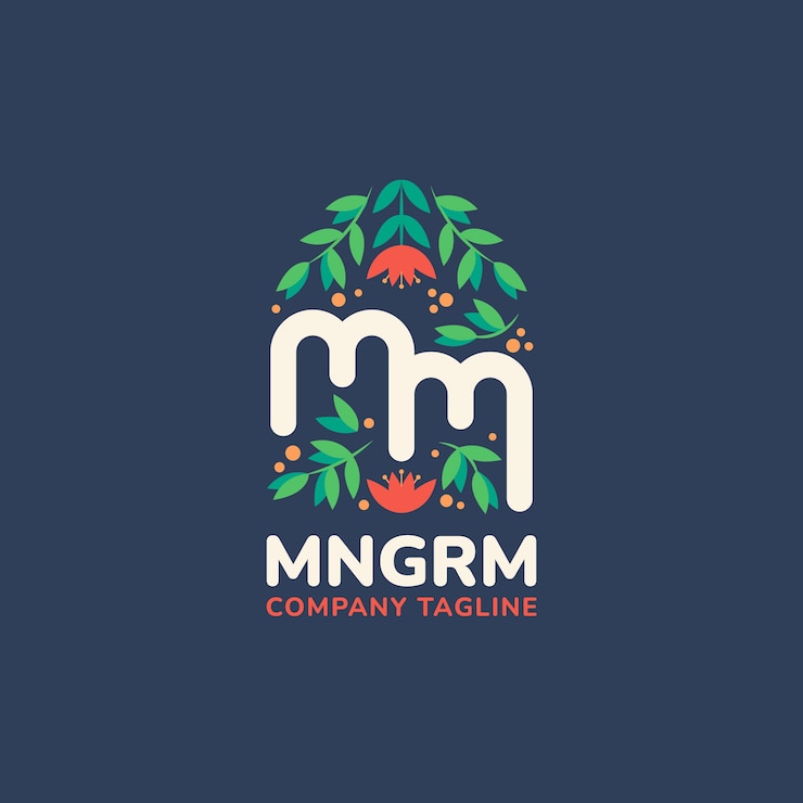Vetor grátis modelo de logotipo mm de design plano desenhado à mão