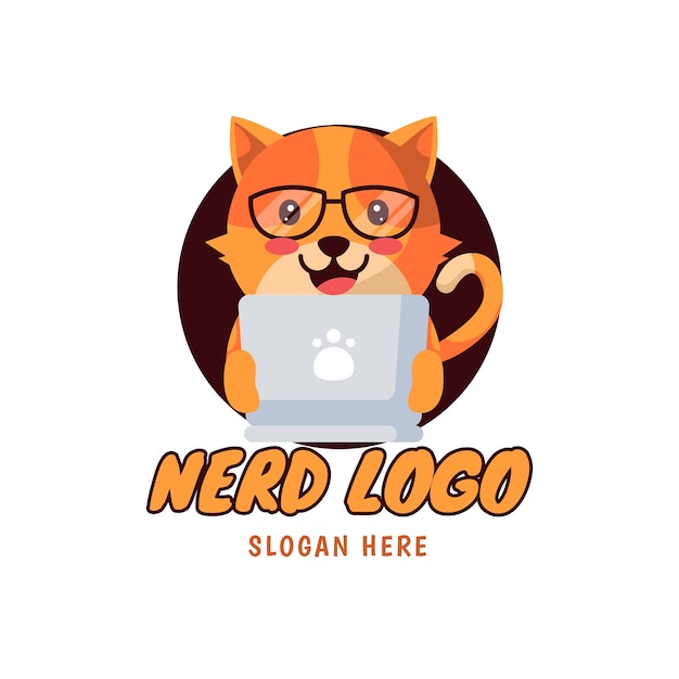 Modelo de logotipo nerd criativo de design plano