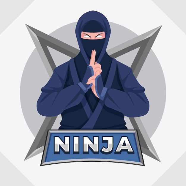 Modelo de logotipo ninja de design plano