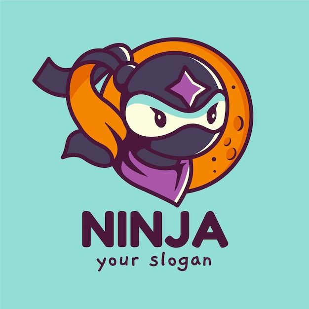 Vetor grátis modelo de logotipo ninja de design plano