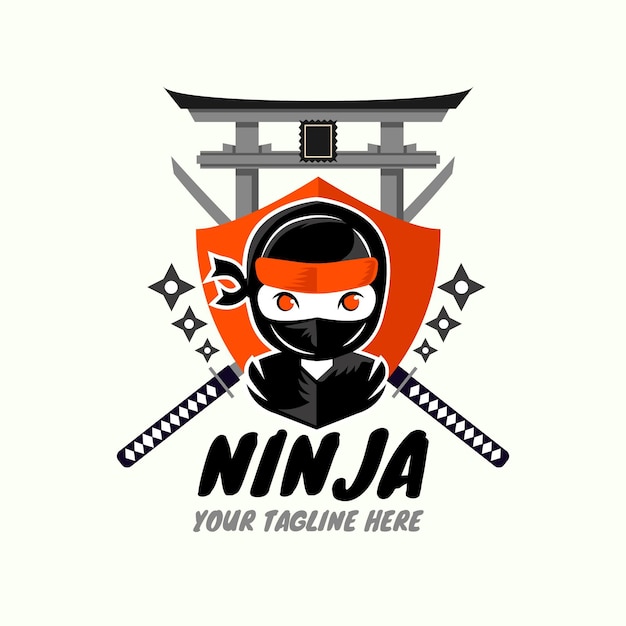 Vetor grátis modelo de logotipo ninja detalhado