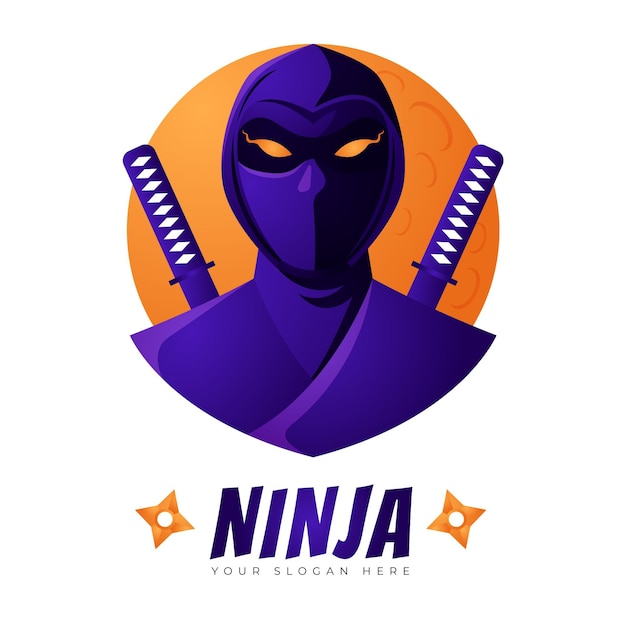 Modelo de logotipo ninja em gradiente
