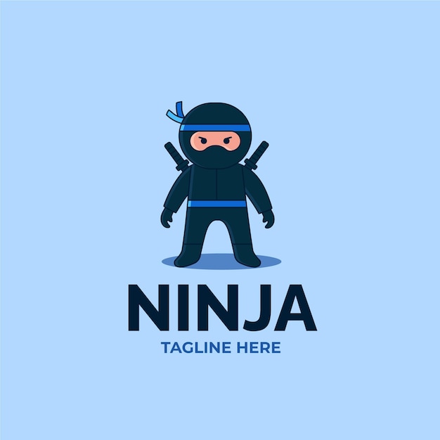 Vetor grátis modelo de logotipo ninja plano linear