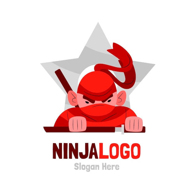 Modelo de logotipo ninja plano