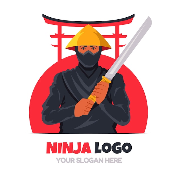 Vetor grátis modelo de logotipo ninja plano