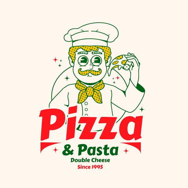 Modelo de logotipo vintage de pizzaria desenhada de mão
