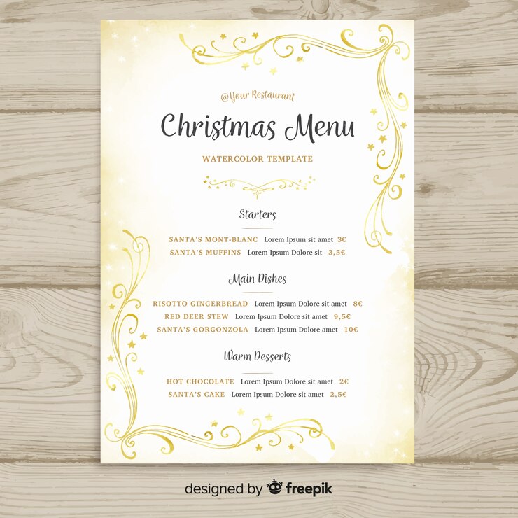 Vetor grátis modelo de menu aquarela dourado de natal