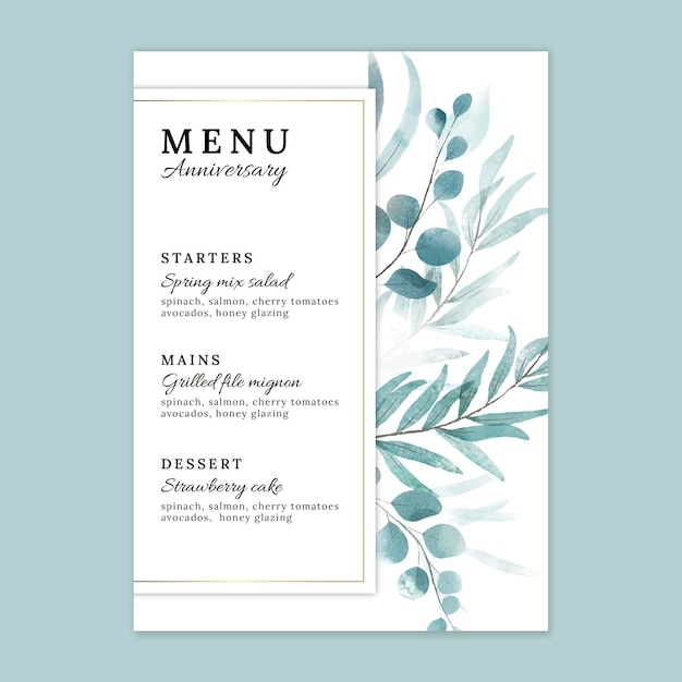 Modelo de menu de aniversário de casamento
