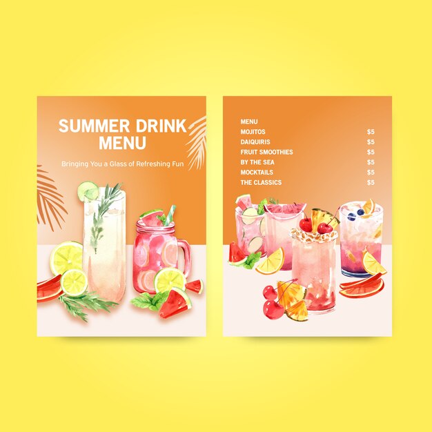 Modelo de menu de bebida de verão