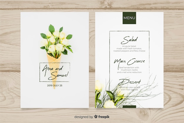 Modelo de menu de casamento com foto