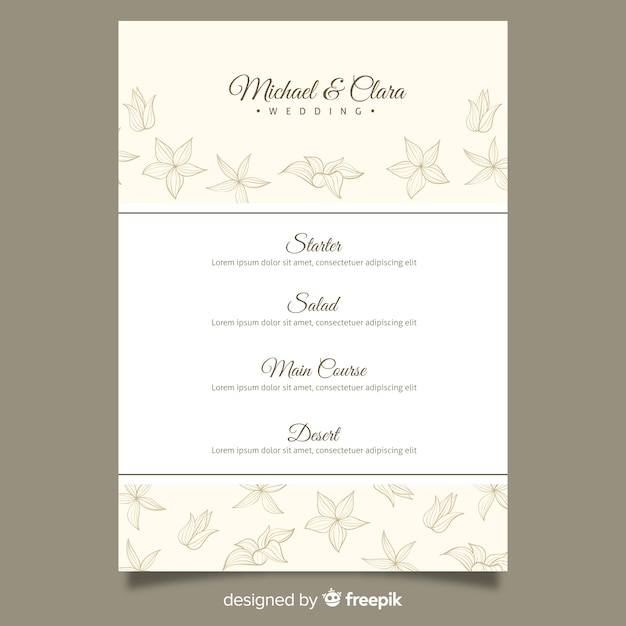 Vetor grátis modelo de menu de casamento desenhada de mão