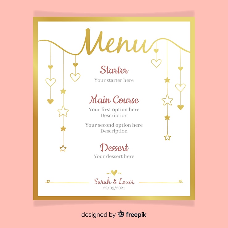 Vetor grátis modelo de menu de casamento desenhada de mão