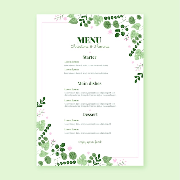 Vetor grátis modelo de menu de casamento desenhada de mão