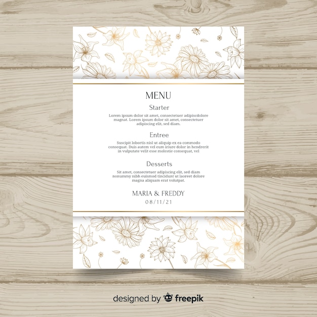 Modelo de menu de casamento desenhada de mão