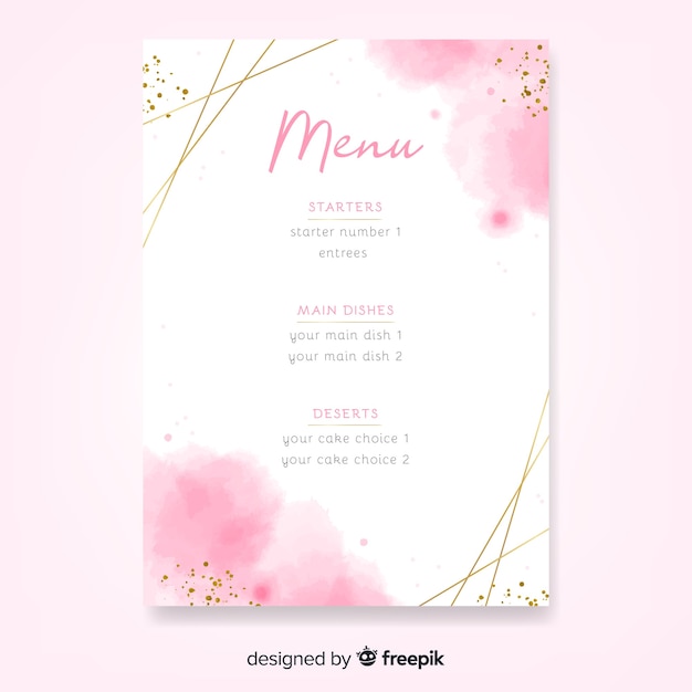 Modelo de menu de casamento em aquarela com moldura