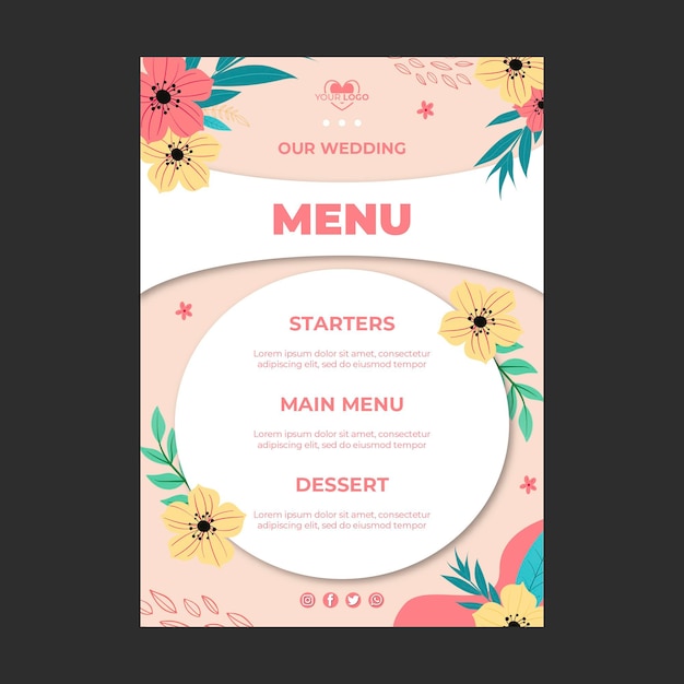 Modelo de menu de casamento floral