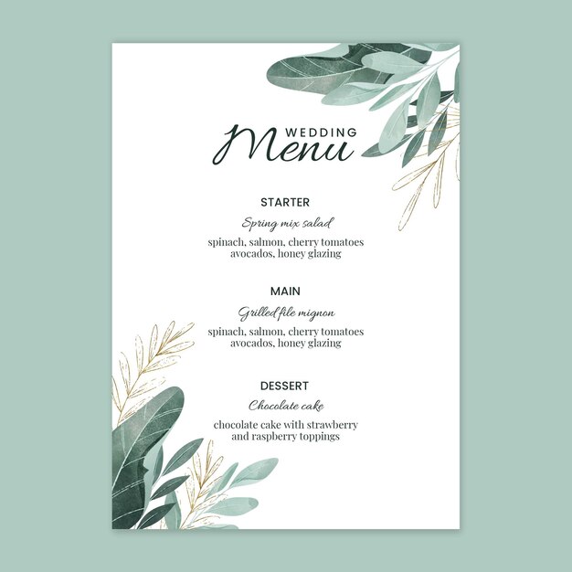 Modelo de menu de casamento floral