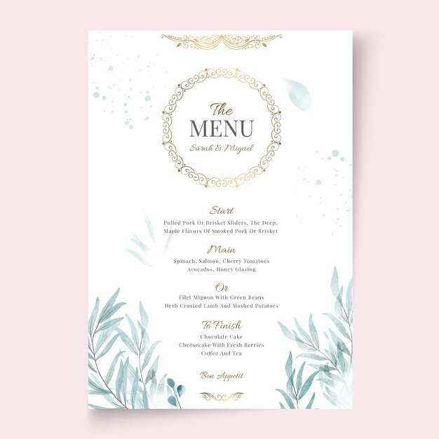 Modelo de menu de casamento floral